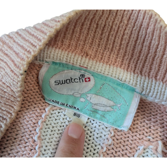 Vintage Swatch Clock Fish Star Graphic Punk Sweater Cardigan 1980s Button Front - Picture 3 of 16